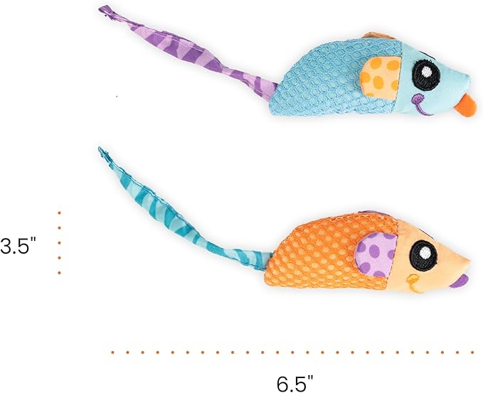 Catstages Catnip Chew Mice 2 Pack– Interactive Dental Cat Chew Toy that Helps Clean Teeth, Mouse, Multicolored