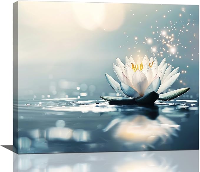 Bathroom Lotus Wall Art Floral Pictures Zen Meditation Wall Decor Yoga Spa Spiritual Canvas Print Painting Artwork for Bathroom Restroom Living Room Bedroom 20"x24"