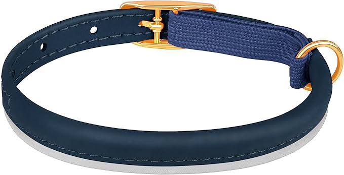 OOPSDOGGY Rolled Leather Cat Collar with Bell - Reflective Kitten Collar with Safety Elastic Strap - Adjustable Small Pet Collars for Boy Girl Cats (Blue)