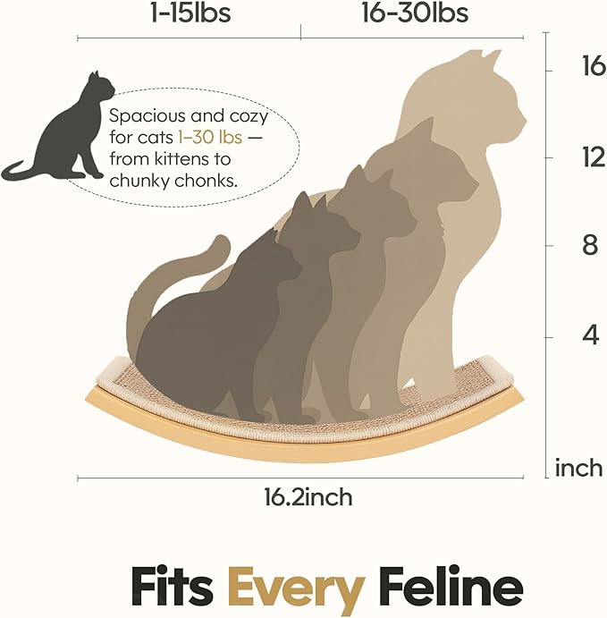 Curved Cat Wall Hammock with Scratchable Sisal Pad, Large Floating Cat Shelf for Wall, Wall Mounted Beige Bed for Playing, Climbing, and Sleeping