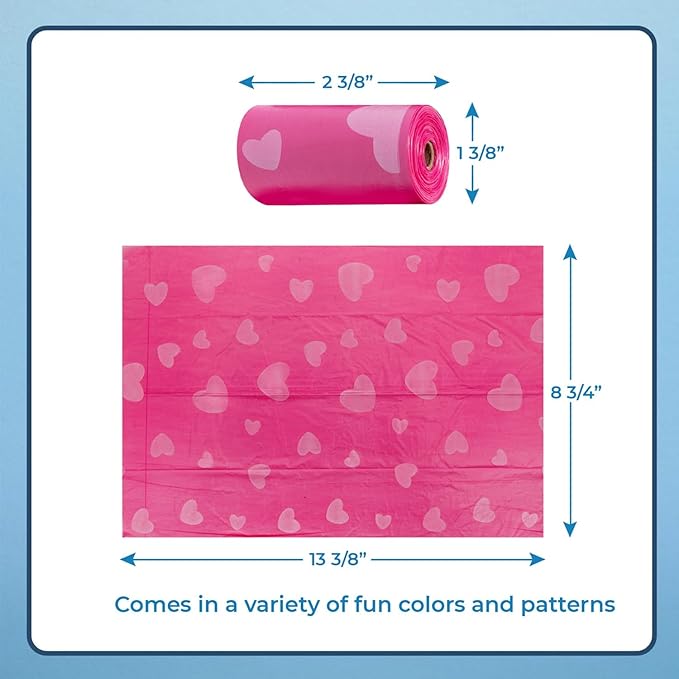 Best Pet Supplies Dog Poop Bags (360 Bags) for Waste Refuse Cleanup, Doggy Roll Replacements for Outdoor Puppy Walking and Travel, Leak Proof and Tear Resistant, Thick Plastic - Pink Heart