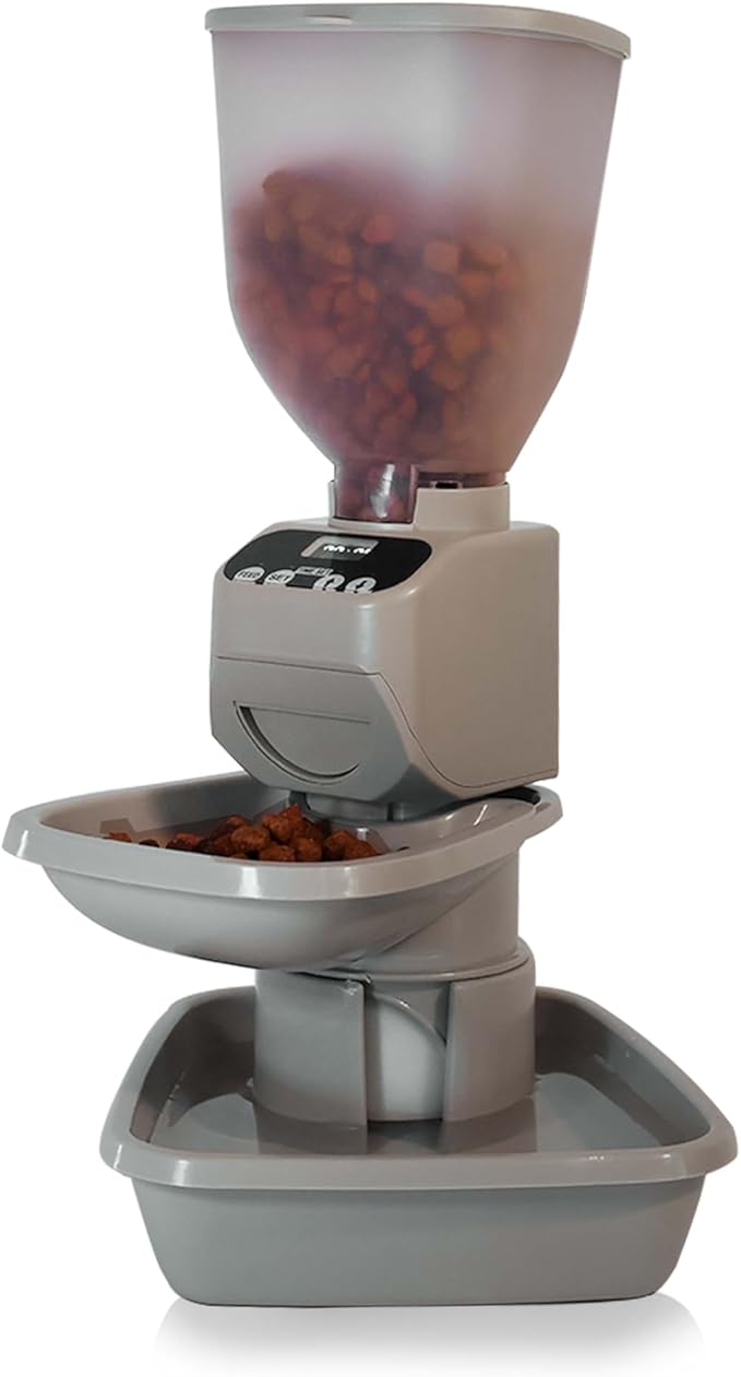 Automatic Dog & Cat Food Feeder with Water Dispenser – Smart Pet Feeder with Portion Control, OLED Display, Anti Jam Design, Battery Operated Dispenser for Medium/Large Pets - Taupe