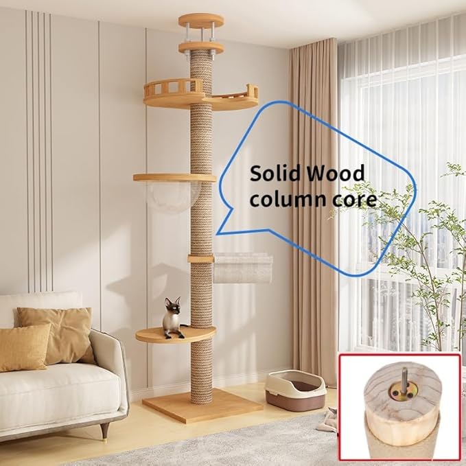 Cat Tree Floor to Ceiling,Cat Tree Height Adjustable from Floor to Ceiling（92“-114”）, Tall Climbing Tree, Equipped with Scraping Pillars, Comfortable Bed, Observation Deck, Space Capsule