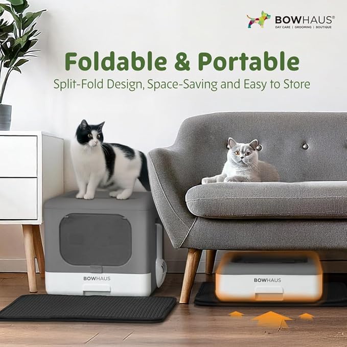 Foldable Cat Litter Box w/Lid, Scoop & Mat, Drawer Design Cat Toilet for Kitten, Two-Way Entry Kitty Litter Box, Odor Control & Easy to Clean, Beige/Pink