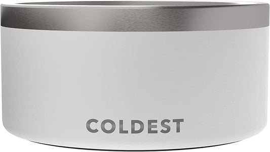 Coldest Dog Bowl - Anti Rust Metal, Non Slip, 3 Layers Insulated Stainless Steel Dog Bowls - Spill Proof & Heavy Duty - Water Bowl for Dogs, Cats & Pets, Dish Washer Safe (200 oz, Epic White)