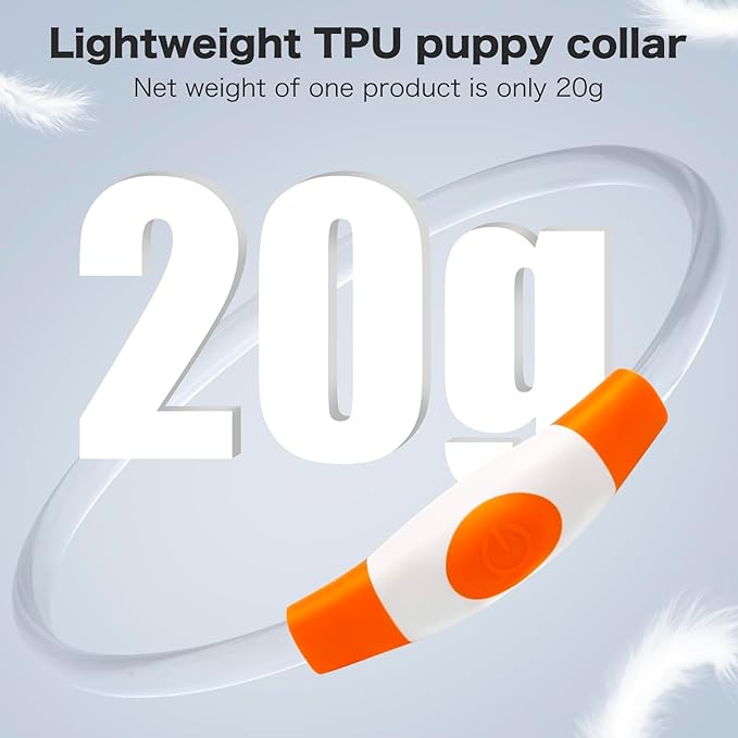BSEEN Light Up Dog Collar - Rainproof LED Dog Collar Rechargeable - TPU Cuttable Glowing Pet Collar for Small Puppies& Cats, Safety Dog Lights for Night Walking& Camping (XS- Orange 40cm)