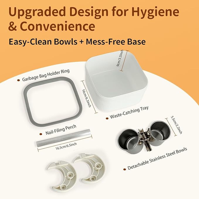 Bird Desktop Training Stand with Detachable Stainless Steel Double Bowls Feeder-Portable Bird Perches Stand with Detachable Base for Parakeets, Lovebirds&Medium-Sized Birds, Parakeet Cage Accessories