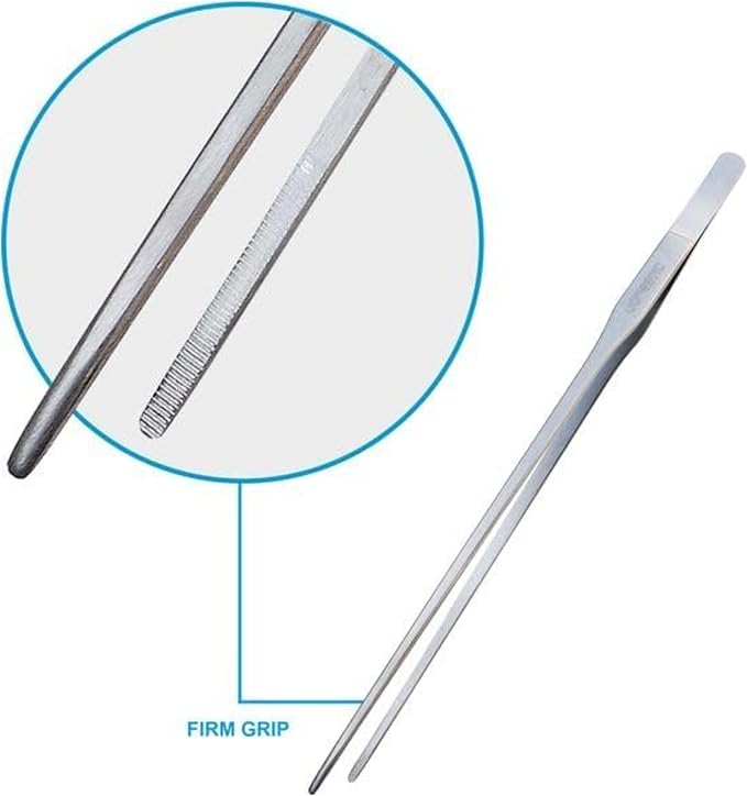 2 Pcs 10.6 Inches Heavy Duty Reptile Feeding Tongs, Long Aquarium Tweezers, Straight and Curved Long Tweezers for Aquarium and Terrarium