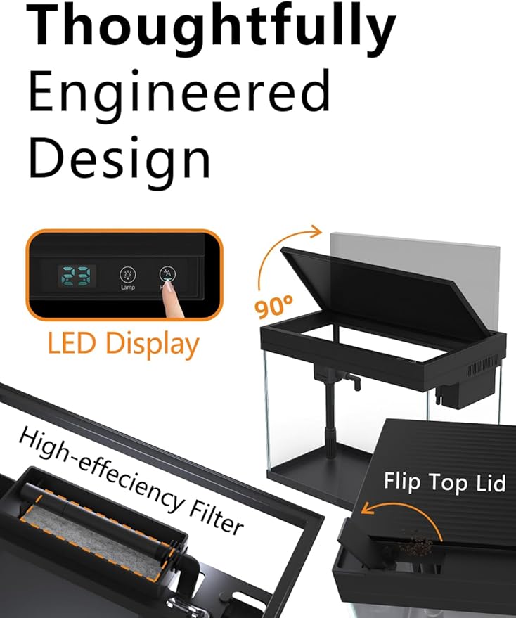 BARKBUDDY Fish Tank 2.5 Gallon Aquarium Kit, Self Cleaning Fish Tank, 7-Color Light 3-in-1 Quiet Pump Betta Fish Tank, Gold Fish Aquarium Starter Kit with Filter for Home, Office Corner