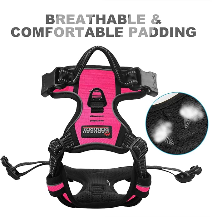 BARKBAY No Pull Dog Harness Front Clip Heavy Duty Reflective Easy Control Handle for Large Dog Walking(Pink,L)