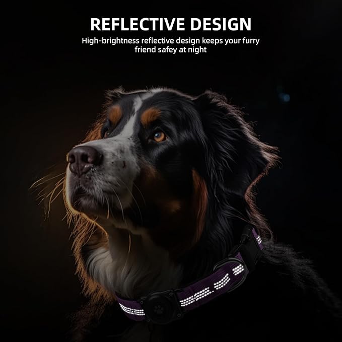 Upgraded AirTag Dog Collar, IP68 Waterproof Air Tag Dog Collar Holder, Reflective, Ultra-Durable, Comfortable Padded, Heavy Duty Dog Collars for Small Medium Large Dogs (XS (10.25"-13"), Purple)