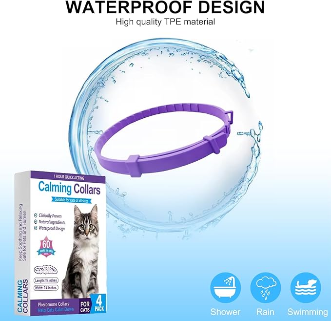 Calming Collar for Cats 4 Pack - Pheromone Collar for Stress and Anxiety Relief, Lasts 60 Days, Adjustable, Water-Resistant & Breakaway Design to Make Cats Relaxed