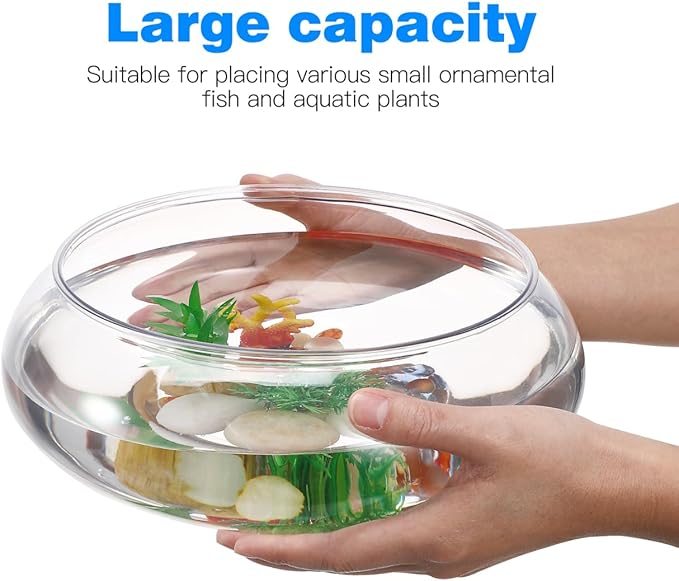 BESPORTBLE Transparent Desktop Aquarium Tank for Betta and Goldfish, 9.52x9.52x3.93 Inch Plastic Fish Bowl, 2800ml Shatterproof Fish Container for Home and Office Decor