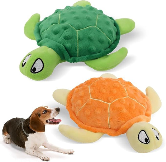Adpartner Squeaky Toys for Dogs, 2 Pack Turtle Dog Toy Plush Crinkle Dog Toys to Keep Them Busy, Interactive Squeak Stuffed Pet Chew Toys for Small to Medium Dogs Teething Training Reduce Boredom