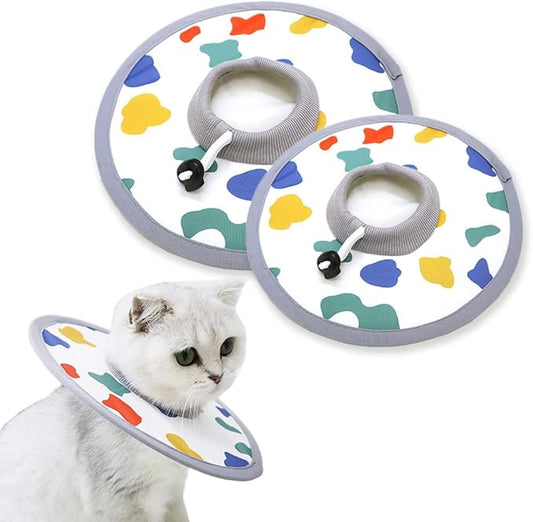 Cat Cone Collar 2pcs Adjustable Protective Collar for Pet Cat Recovery, Wound Healing (A-Milk, M+L)