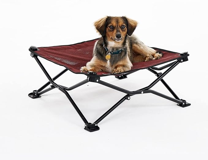 Coolaroo On-The-Go Elevated Dog Bed - Foldable Pop-Up Travel Dog Bed with Breathable, Moisture-Resistant Fabric, Carry Bag Included, Lightweight & Portable, Brick, Standard