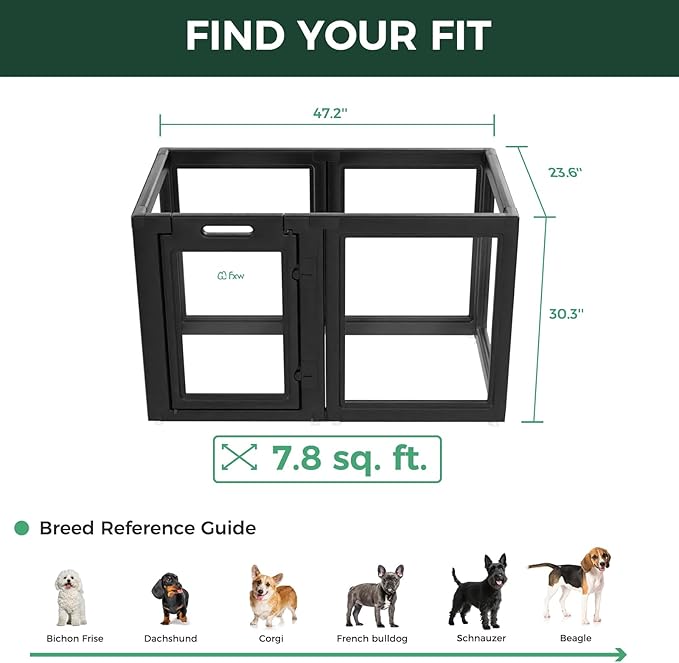 FXW AuraSpace Acrylic Indoor Unleashed Dog Playpen for Small and Medium Dogs, 30 Inch, 12 Panels, Black