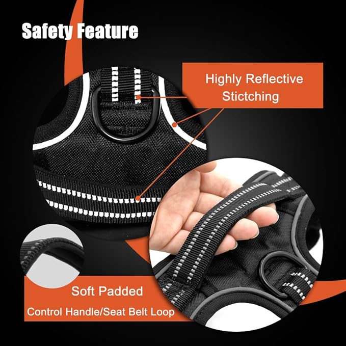 PHOEPET No Pull Dog Harness Reflective Adjustable with 2 Metal Leash Hooks and Soft Training Handle [Over The Head Design](S, Baby Blue)