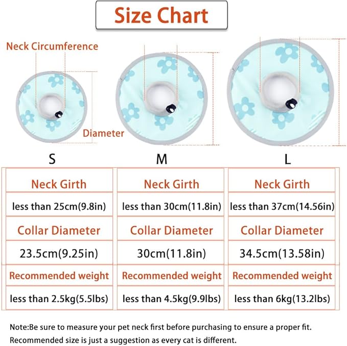 Cat Cone Collar 2pcs Adjustable Protective Collar for Pet Cat Recovery Collar Wound Healing (B-Blue Flower, M+L)