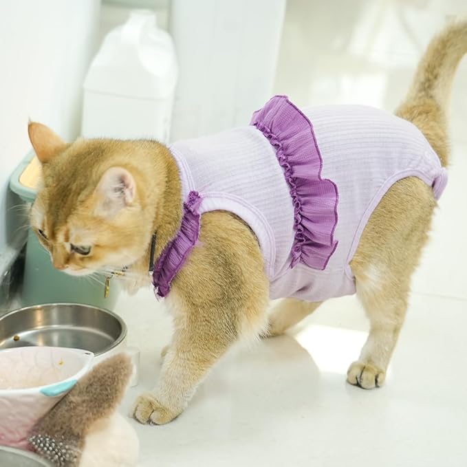 Cat Recovery Suit,Kitten Onesie After Surgery,E-Collar Alternative for Abdominal Wound and Skin Diseases,Soft Breathable Bodysuit After Spay（Purple-l）