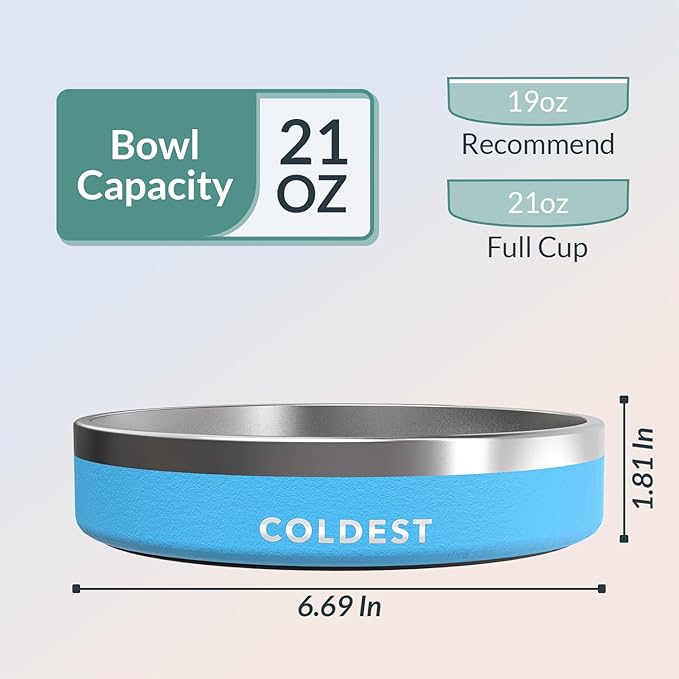 Coldest Dog Bowl - Anti Rust Metal, Non Slip, 3 Layers Insulated Stainless Steel Dog Bowls - Spill Proof & Heavy Duty - Water Bowl for Dogs, Cats & Pets, Dish Washer Safe (21 oz, Celestial Blue)