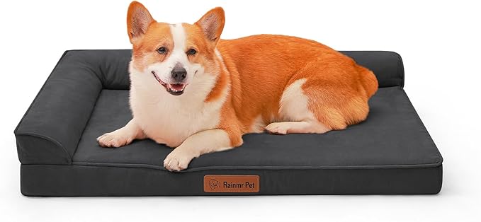 Chew Proof Dog Bed, 3" Memory Foam Dog Bed for Medium and Large Dogs, Removable and Washable Microsuede Cover, Waterproof Liner, Nonskid Bottom, 36x27 Inches L Dark Grey