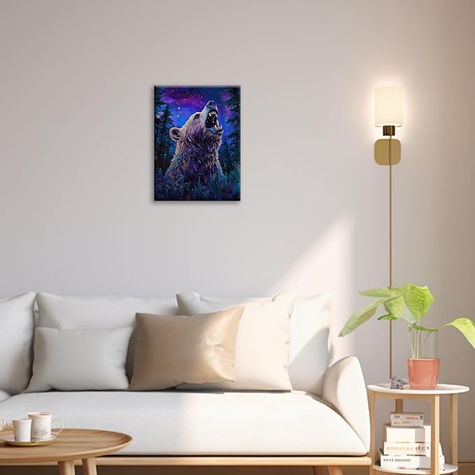 Bear Forest Wall Art Canvas Fantastic Animal Wall Decor Prints Framed Painting Pictures Gifts Artwork for Bathroom Kitchen 16"x20"