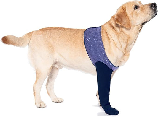 COODEO Dog Socks to Prevent Licking Paws, Healing Boots & Paw Protectors with Non-Slip Bottoms for Wound Protection, Waterproof Sleeve Shoes for Licking（Purple，XL_Right