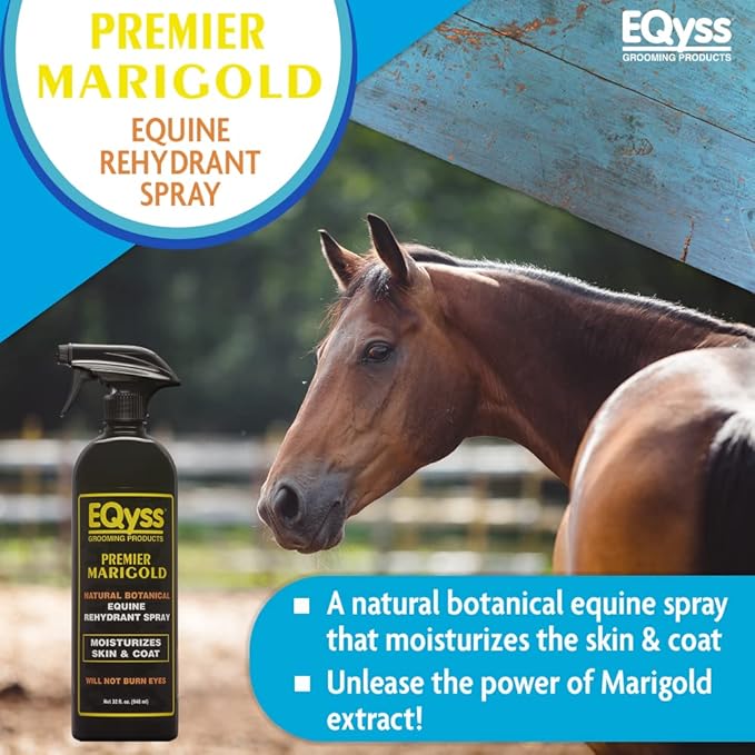 EQyss Premier Marigold Equine Coat Conditioning Spray - Moisturize Horse's Skin & Coat, Add Shine, Detangle, Repel Dirt & Dust, Silicone-Free (32 oz)