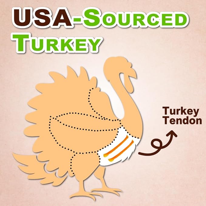 Afreschi Natural Turkey Tendon Bone (M) 10 oz, USA-Sourced Turkey Tendon, All Natural Puppy Chew, Hypoallergenic, Rawhide Alternative, for Medium Breeds