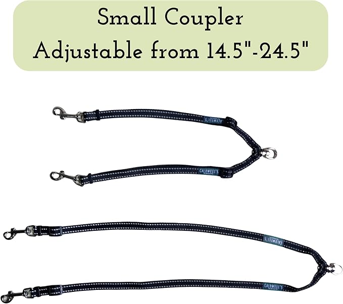 Caldwell's Pet Supply Co. Leash Coupler, Two Dog Leash Splitter to Split Leashes for Walking 2 Dogs, Tangle Free Double Dog Leashes Connector, Adjustable Attachment for Small or Medium Dogs