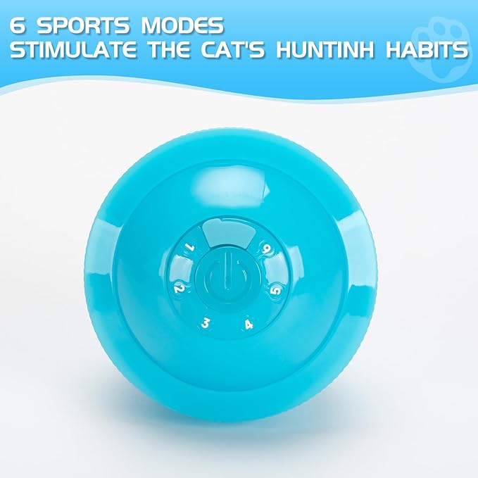 Cat Feather Toy Ball Automatic Moving Interactive Cat Toys for Indoor Cats, Self Rolling Electric Smart Tumbler Ball with Colorful Light and Big Feather Chasing Game (Blue)