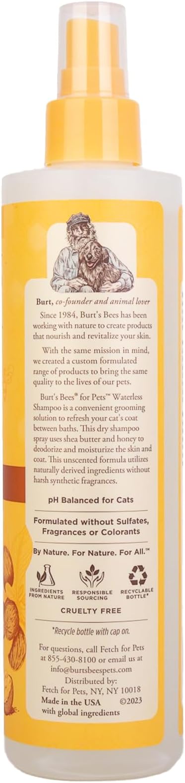 Burt's Bees for Pets Waterless Cat Shampoo for Cats with Shea Butter and Honey - A No Rinse Dry Kitten Shampoo, Gentle Cat Grooming Supplies for Pet Cleaning, Kittens & Indoor Cats, 10 Fl Oz