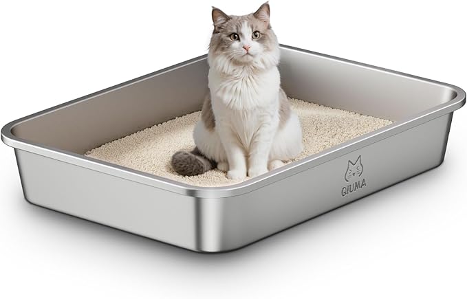 Extra Large Stainless Steel Cat Litter Box, 27.5" L×19.6" W×3.9" H, XXL Metal Kitty Litter Pan with High Sides, Odor-Free, Non-Stick, Easy to Clean, Ideal for Big Cats & Multi-Cat