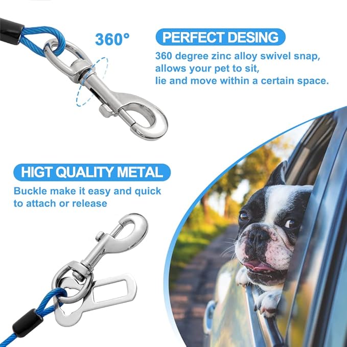 Dog Seat Belt Harness for Car,2pcs Dog Seatbelt of Coated Wire Leash Safety Restraint,No Chew Tether Cable Vehicle Dog Accessories,Double Clips & Latch (2 Pack Red+Blue, 16 inch/40 CM)