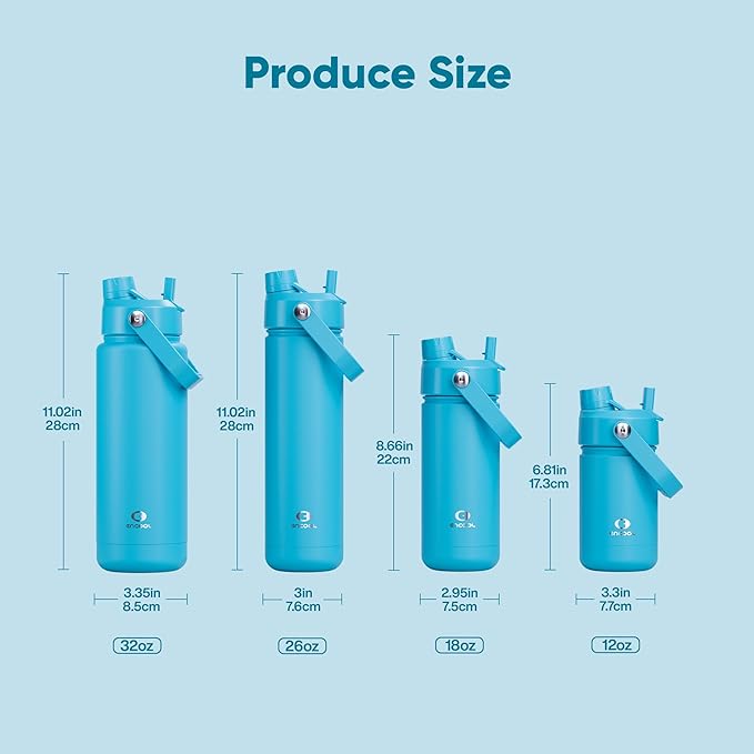 Insulated Water Bottle with Straw - Encool Stainless Steel Water Bottle, Leak-Proof, BPA-Free, Double Wall Vacuum Keeps Cold for 24 Hours for Sports, Travel, School (26 oz, Azure Blue)