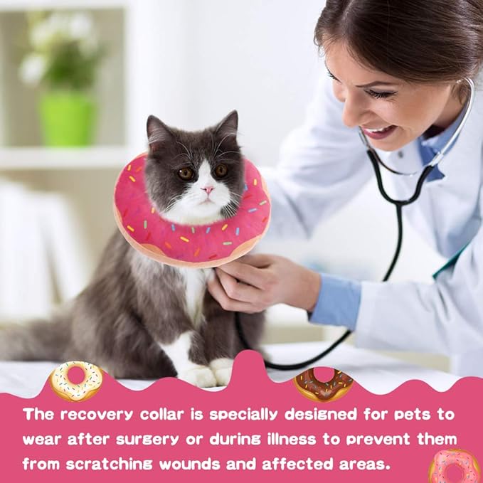 BINGPET Cute Donut Recovery Collar for Cats and Puppies, Soft Adjustable Protective Pet E Collar Neck Cone After Surgery, Fit for Kitties, Small Dogs