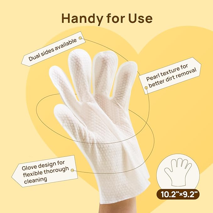 HICC PET Cleaning Deodorizing Glove Wipes for Dogs & Cats, Vet Recommended Hypoallergenic Pet Cleaning and Hydrating Glove Wipes, Nourish Fur Coconut Oil Pet Bathing Wipes for Horse Coat Care