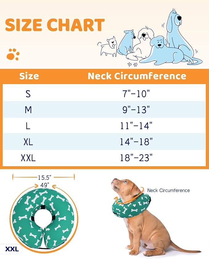Super Inflatable Dog Cone Alternative - Soft Recovery Collar for Small to Large Dogs