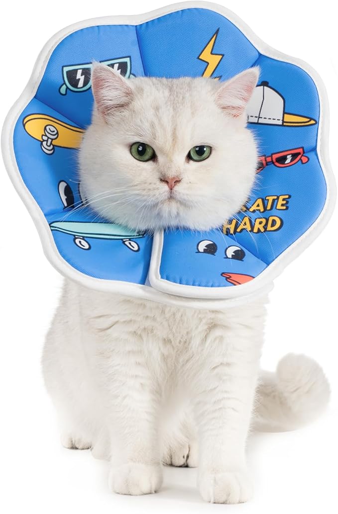 Avont Soft Cat Recovery Cone Collar, Adjustable Lightweight Kitten E-Collar for Small Dogs, Comfortable Neck Donut Stop Licking Scratching After Surgery -Skate(M)