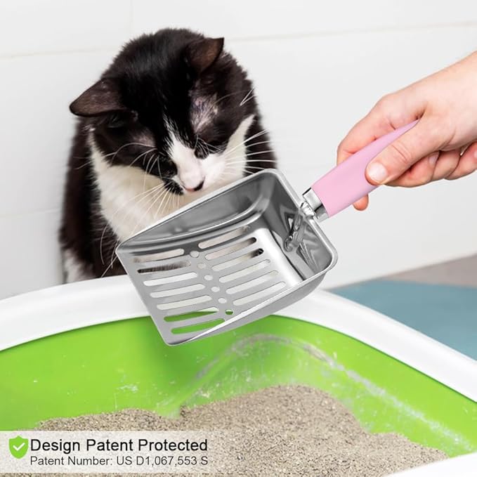 Cat Litter Scoop - Stainless Steel Metal Cat Litter Scoop-Sturdy Mesh Scooper - Mesh Shovel-Easy to Clean - Suitable for Cat Litter Box -Pink