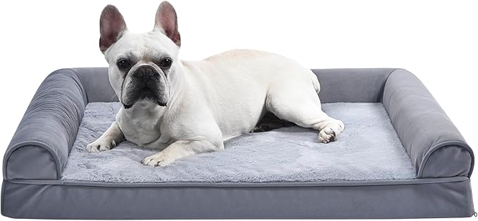 Amazon Basics Living Room Couch Dog Bed with Premium Foam, Pressure-Relief Support for Dogs up to 55lbs, Machine Washable Cover, Large Sized (36" x 27"), Grey