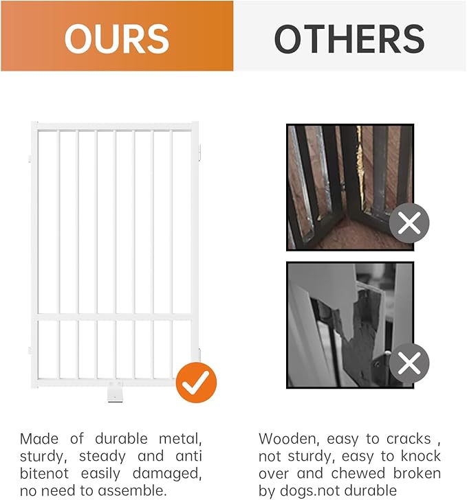 Full Metal Freestanding Dog Gate with Door, 32''Height Foldable Pet Dog Fence for Indoor & Outdoor, 8 Panels Extra Wide Free Standing TallDog Gates for Doorways,House,Stairs,Porch,Deck,Yard