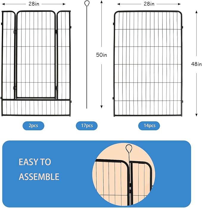Dog Playpen,24 32 40 48 in(H) Pet Fence Outdoor for Rv Camping,Garden Fence Large Animal Barrie for Yard,11Ft(L)-56Ft(L) Black Metal Temporary Fencing