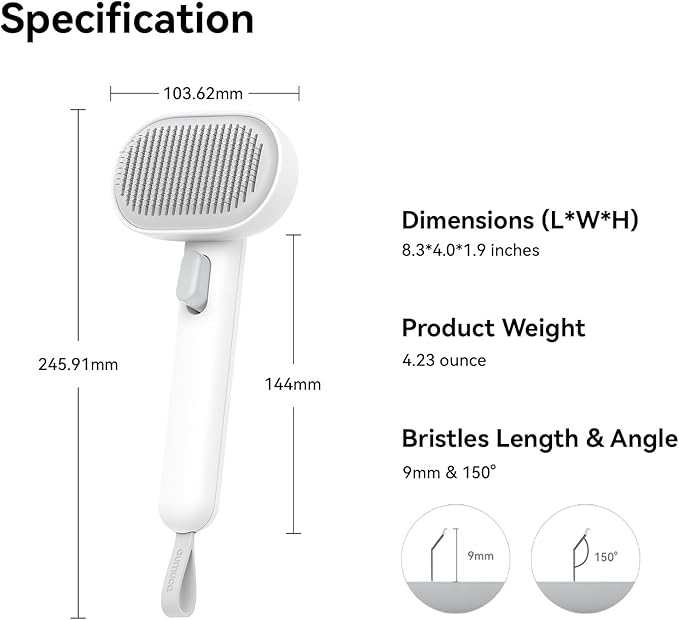 Aumuca Cat Brush for Shedding, Cat Brushes for Indoor Cats, Cat Brush for Long or Short Haired Cats, Cat Hair Brush Cat Grooming Deshedding Brush for Dog Kitten Horse Massage Removes Loose Fur, White