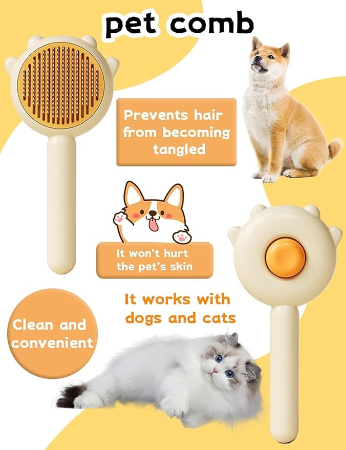 Pet Grooming Brush - Cat & Dog Fur Remover, Massage Brush for Long & Short Hair Pets, Removes Loose Fur & Hair (Green)
