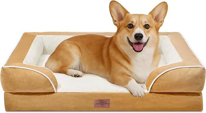 Comfort Expression Medium Dog Beds Waterproof Orthopedic Foam Dog Sofa Beds for Medium Large Dogs Comfy Pet Bed with Washable Removable Cover & Non-Slip Bottom(Medium,Khaki)