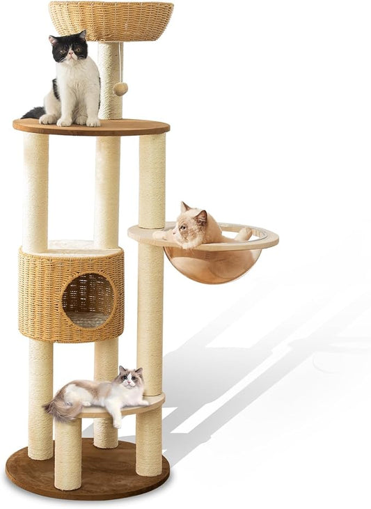 2025 Modern Cat Tree Tower for Large Cats, Advanced Space Module Cat's Nest, Hand Woven Multilevel Huge Paws Pals Tree, 7cm Natural Sisal Prop Wood, Scratching Cat Lover Gifts
