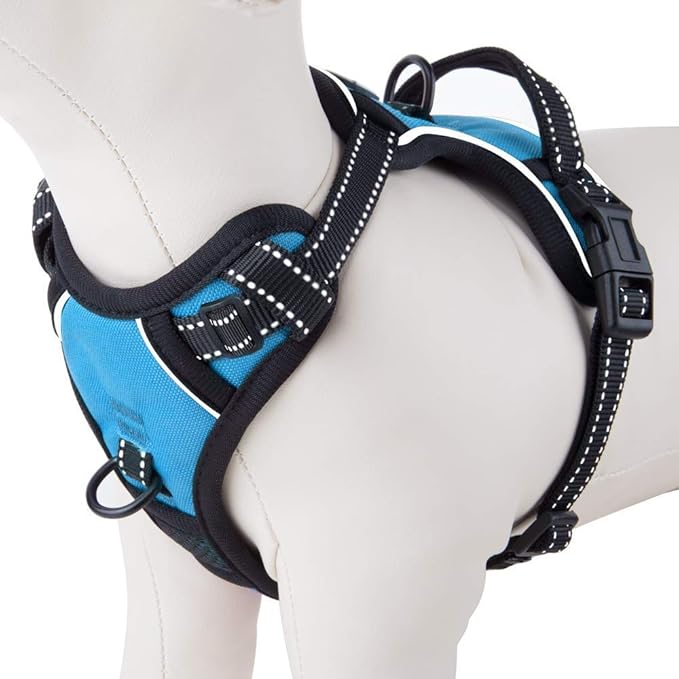 PHOEPET No Pull Dog Harnesses for Small Puppies Reflective Adjustable Front Clip Vest with 2 Metal Leash Attachment Hooks Soft Handle(XS, Blue)