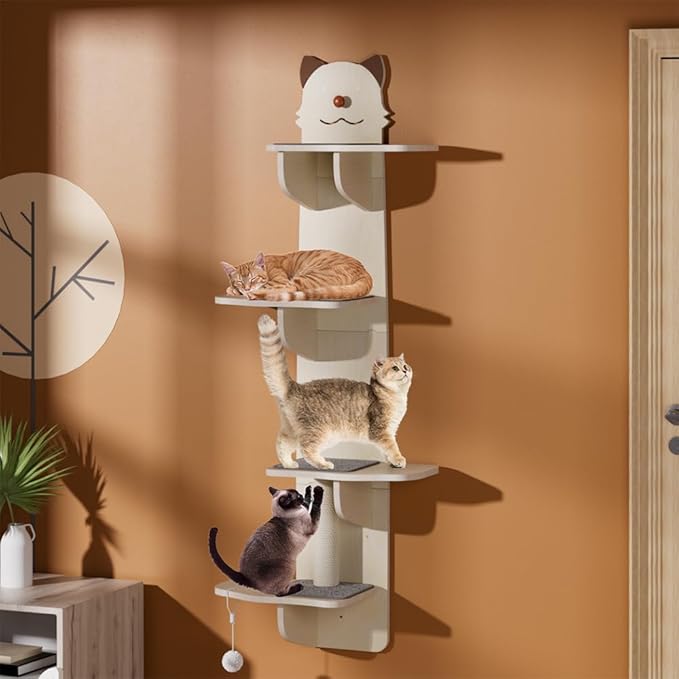 Cat Wall Mount Mounted Floating Shelves Shelf Perch Furniture Perch Hammock Climber Climbing Tree Indoor Large Wall-Mounted Steps Cat Climb Perches Solid Wood Hammock